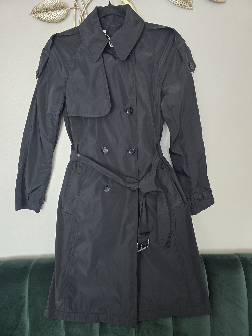 Michael Kors Black Double-Breasted Trench Coat with Belt Size XS